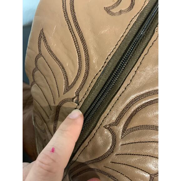 VTG Leather Western Cowgirl Zip Boots Women 9 Aztec Distressed Festival Concert - Picture 6 of 11